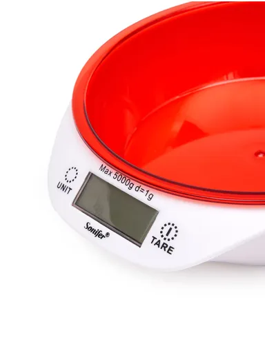 5Kg/1g Electronic Kitchen Food Scale With Digital LCD &amp; Touch Button SF-1924 (D21 x H6)cm - Red