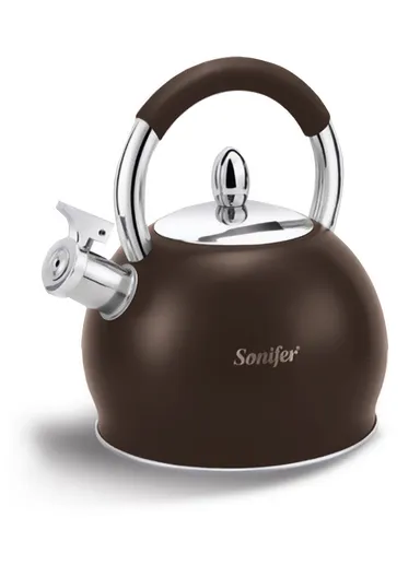 3.0L Stainless Steel Whistling Kettle Elegant, Ergonomic &amp; Compatible with All Stovetops SF-2518 - Brown
