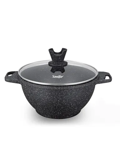 26cm 5.2L Ceramic Coated Pot with Silicone Handle &amp; Flat Glass Lid SF-1161-26