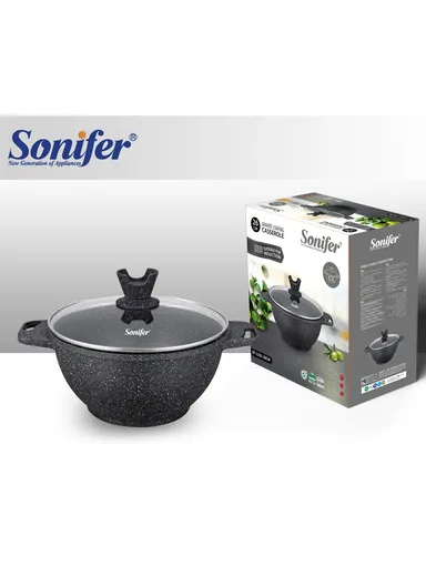 26cm 5.2L Ceramic Coated Pot with Silicone Handle &amp; Flat Glass Lid SF-1161-26