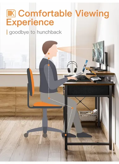 120cm K-Shape Ergonomic MDF Computer Desk With Two Lower Shelf (W120 x D50 x H88)cm - Tiger Grain