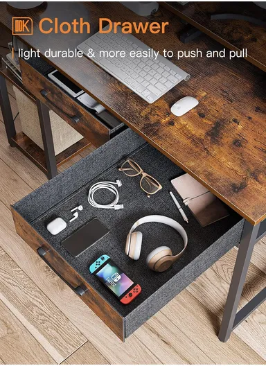 120cm K-Shape Ergonomic MDF Computer Desk With Two Lower Shelf (W120 x D50 x H88)cm - Tiger Grain