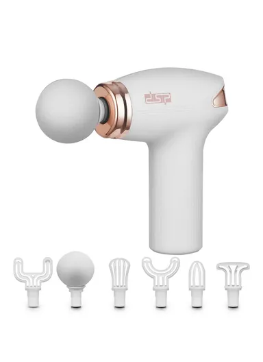 1200mAh 4000RPM Rechargeable Type-C Electric Massager Gun, Deep Tissue With 6-LED Light Gears &amp; 6 Attachment 80173 - White