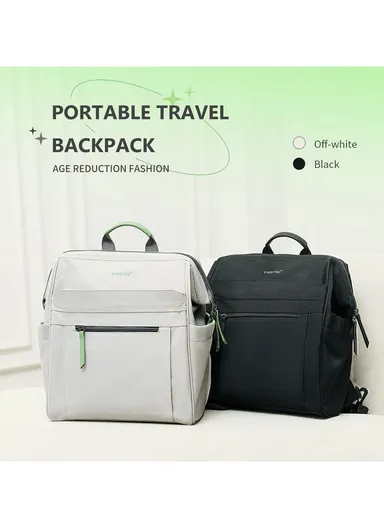 14" Laptop 15L Nylon Backpack With Water Bottle Holders &amp; Trolley Sleeve T-B9513 - Off-White