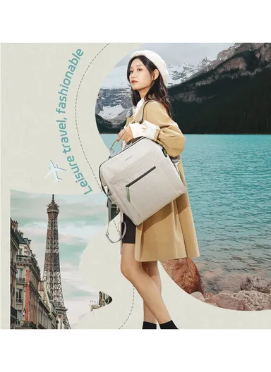 14" Laptop 15L Nylon Backpack With Water Bottle Holders &amp; Trolley Sleeve T-B9513 - Off-White