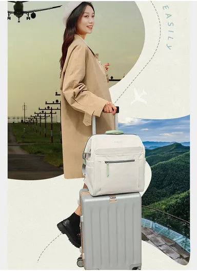 14" Laptop 15L Nylon Backpack With Water Bottle Holders &amp; Trolley Sleeve T-B9513 - Off-White