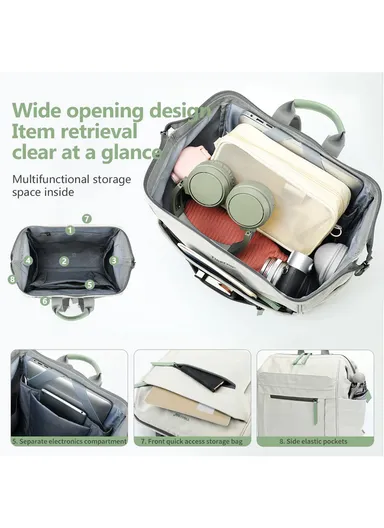 14" Laptop 15L Nylon Backpack With Water Bottle Holders &amp; Trolley Sleeve T-B9513 - Off-White