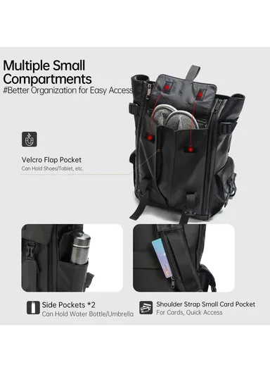 15.6 Inch Laptop Backpack Waterproof with Multiple Compartments Trendy &amp; Cool Travel T-B9812 - Black