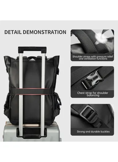 15.6 Inch Laptop Backpack Waterproof with Multiple Compartments Trendy &amp; Cool Travel T-B9812 - Black