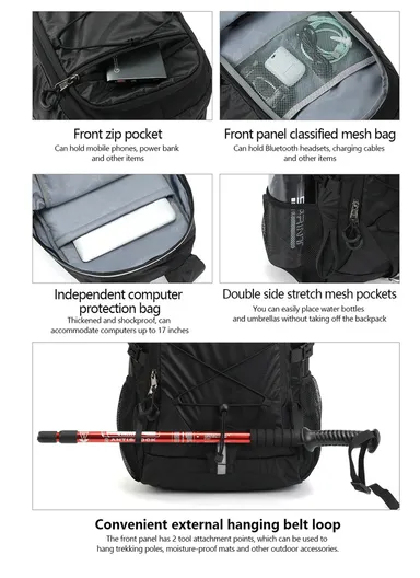 15.6" Laptop Waterproof Business Travel Backpack With Water Bottle Holders &amp; Adjustable Straps T-B9500 - Orange