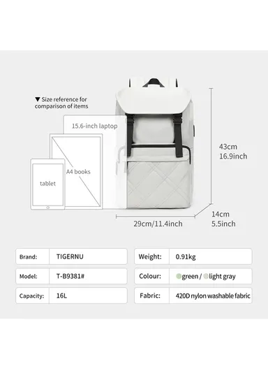 15.6″ Custom Casual Sport Mochila Backpack Bag Waterproof Laptop Backpack T-B9381 - Green