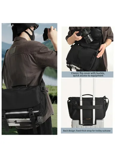 11" Urban Casual Crossbody Bag Outdoor Leisure Shoulder Bag With Camera Compartment T-S8953 - Black