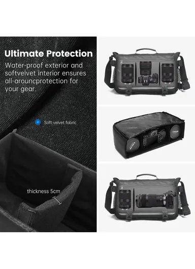 11" Urban Casual Crossbody Bag Outdoor Leisure Shoulder Bag With Camera Compartment T-S8953 - Black