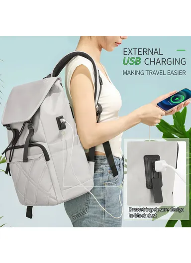 15.6″ Custom Casual Sport Mochila Backpack Bag Waterproof Laptop Backpack T-B9381 - Light Grey