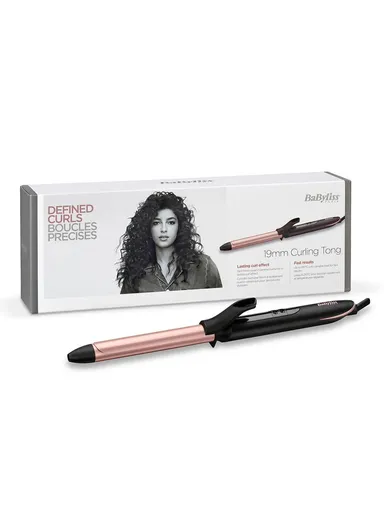 BaByliss Rose Quartz 19mm Curling Tong | Advanced Ceramics Ultra-Fast Heat Up Hair Curling Iron | Non Ionic 2.5m Swivel Cord | 6 Heat Settings From 160°C-210°C With Auto Shut Off