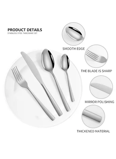 24 Pcs Cutlery Set Knives Forks Spoons For Home &amp; Restaurant - Silver