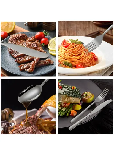 24 Pcs Cutlery Set Knives Forks Spoons For Home &amp; Restaurant - Silver