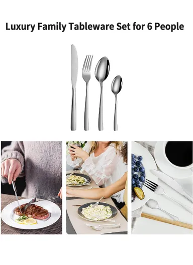 24 Pcs Cutlery Set Knives Forks Spoons For Home &amp; Restaurant - Silver