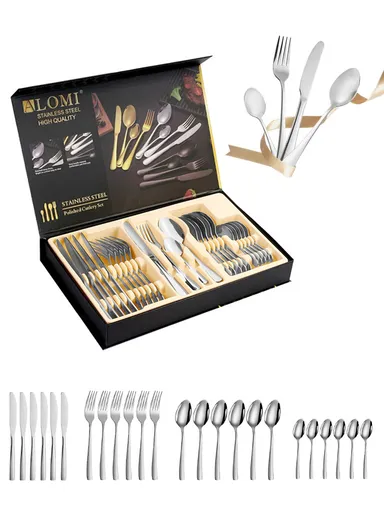 24 Pcs Cutlery Set Knives Forks Spoons For Home &amp; Restaurant - Silver