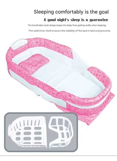 Portable Lightweight Baby Sleeping Bed, Comfortable Cotton Feeding Sleeping Baby Bed with Music &amp; Light Box 66504 (L73 x W38 x H14)cm - Pink / 0-4 Months