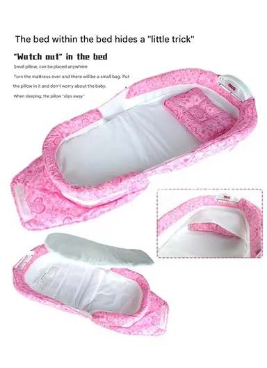 Portable Lightweight Baby Sleeping Bed, Comfortable Cotton Feeding Sleeping Baby Bed with Music &amp; Light Box 66504 (L73 x W38 x H14)cm - Pink / 0-4 Months