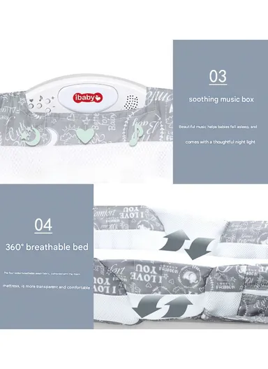 Portable Lightweight Baby Sleeping Bed, Comfortable Cotton Feeding Sleeping Baby Bed with Music &amp; Light Box 66504 (L73 x W38 x H14)cm - Pink / 0-4 Months