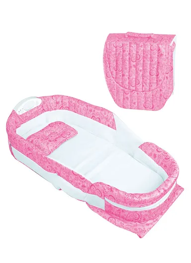Portable Lightweight Baby Sleeping Bed, Comfortable Cotton Feeding Sleeping Baby Bed with Music &amp; Light Box 66504 (L73 x W38 x H14)cm - Pink / 0-4 Months