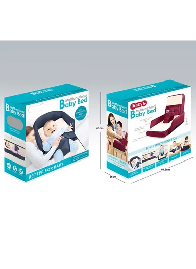 5-in-1 Multifunctional Baby Bed, Foldable Baby Lounger with Safety Harness, Adjustable &amp; Portable Baby Seat &amp; Sleeper with Washable Cover 66507 (L42 x W40 x H35)cm - Red