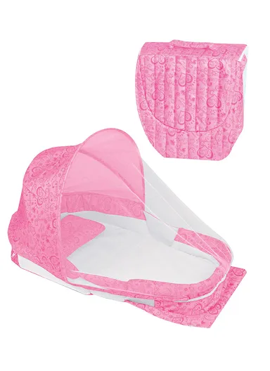 Foldable Baby Safe Separate Bed with Mosquito Net, Portable Music Function, Folding Bed, Swinging Basket, Compact, Easy to Carry, Baby Safe Isolated Bed, Portable Travel Bed 66511 (L73 x W40 x H45)cm - Pink / 0-4 Months