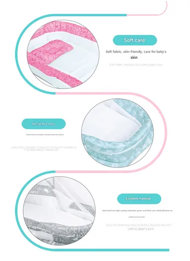 Foldable Baby Safe Separate Bed with Mosquito Net, Portable Music Function, Folding Bed, Swinging Basket, Compact, Easy to Carry, Baby Safe Isolated Bed, Portable Travel Bed 66511 (L73 x W40 x H45)cm - Pink / 0-4 Months