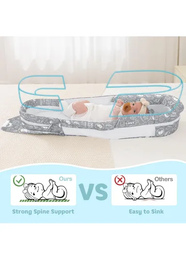 Foldable Baby Safe Separate Bed with Mosquito Net, Portable Music Function, Folding Bed, Swinging Basket, Compact, Easy to Carry, Baby Safe Isolated Bed, Portable Travel Bed 66511 (L73 x W40 x H45)cm - Grey / 0-4 Months