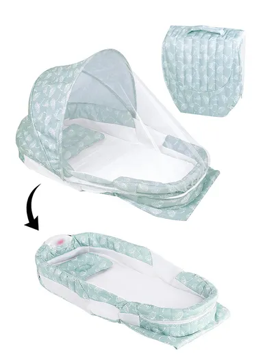 Foldable Baby Safe Separate Bed with Mosquito Net, Portable Music Function, Folding Bed, Swinging Basket, Compact, Easy to Carry, Baby Safe Isolated Bed, Portable Travel Bed 66511 (L73 x W40 x H45)cm - Blue / 0-4 Months