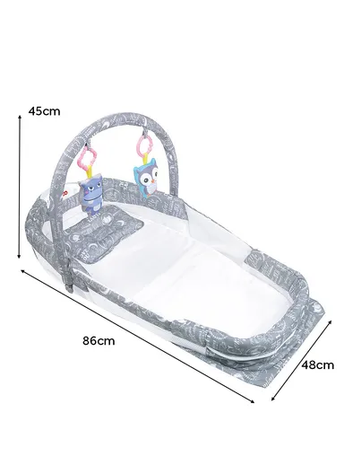 0m+ Foldable Baby Safe Separate Bed, Portable Music Function, Folding Bed, Swinging Basket, Compact, Easy to Carry, Baby Safe Isolated Bed, Portable Travel Bed 66513 (L86 x W48 x H45)cm - Grey
