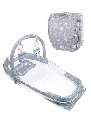 0m+ Foldable Baby Safe Separate Bed, Portable Music Function, Folding Bed, Swinging Basket, Compact, Easy to Carry, Baby Safe Isolated Bed, Portable Travel Bed 66513 (L86 x W48 x H45)cm - Grey