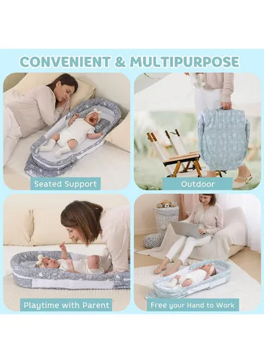 0m+ Foldable Baby Safe Separate Bed with Mosquito Net, Portable Music Function, Folding Bed, Swinging Basket, Compact, Easy to Carry, Baby Safe Isolated Bed, Portable Travel Bed 66513 (L86 x W48 x H45)cm - Grey
