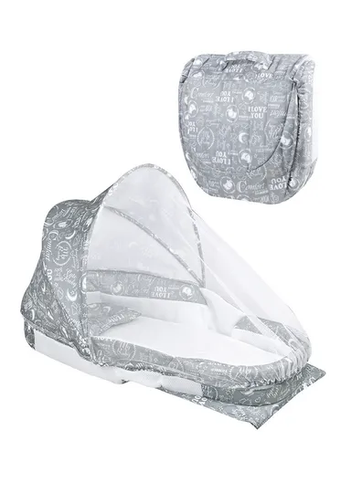 0m+ Foldable Baby Safe Separate Bed with Mosquito Net, Portable Music Function, Folding Bed, Swinging Basket, Compact, Easy to Carry, Baby Safe Isolated Bed, Portable Travel Bed 66513 (L86 x W48 x H45)cm - Grey