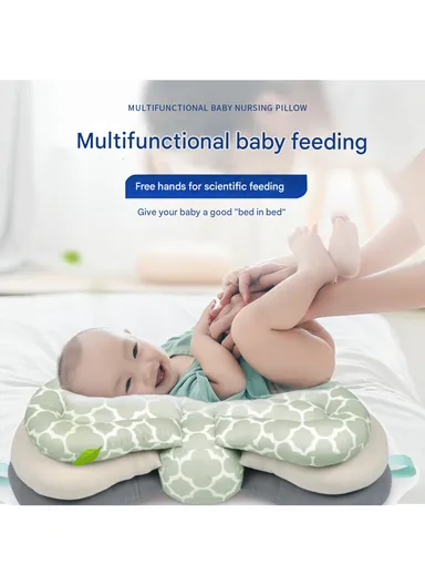 3-Position Adjustable Baby Nursing Feeding Pillow, Portable &amp; Comfortable Soft Cotton Nursing Pillow 66518 (L62 x W26)cm - Green / 0m+