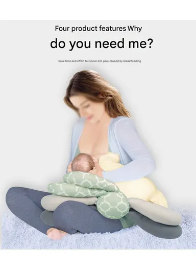 3-Position Adjustable Baby Nursing Feeding Pillow, Portable &amp; Comfortable Soft Cotton Nursing Pillow 66518 (L62 x W26)cm - Green / 0m+