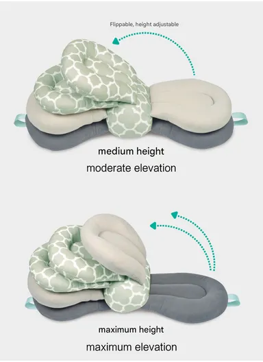 3-Position Adjustable Baby Nursing Feeding Pillow, Portable &amp; Comfortable Soft Cotton Nursing Pillow 66518 (L62 x W26)cm - Green / 0m+