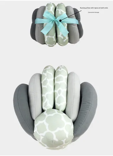 3-Position Adjustable Baby Nursing Feeding Pillow, Portable &amp; Comfortable Soft Cotton Nursing Pillow 66518 (L62 x W26)cm - Green / 0m+