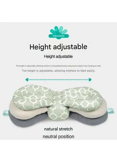 3-Position Adjustable Baby Nursing Feeding Pillow, Portable &amp; Comfortable Soft Cotton Nursing Pillow 66518 (L62 x W26)cm - Green / 0m+