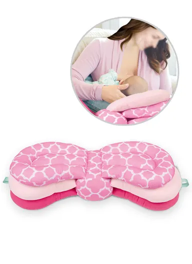 3-Position Adjustable Baby Nursing Feeding Pillow, Portable &amp; Comfortable Soft Cotton Nursing Pillow 66518 (L62 x W26)cm - Pink / 0m+