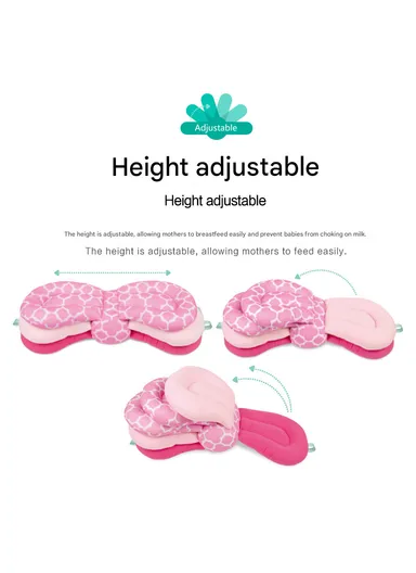 3-Position Adjustable Baby Nursing Feeding Pillow, Portable &amp; Comfortable Soft Cotton Nursing Pillow 66518 (L62 x W26)cm - Pink / 0m+