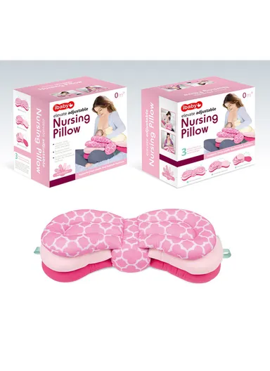 3-Position Adjustable Baby Nursing Feeding Pillow, Portable &amp; Comfortable Soft Cotton Nursing Pillow 66518 (L62 x W26)cm - Pink / 0m+