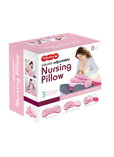 3-Position Adjustable Baby Nursing Feeding Pillow, Portable &amp; Comfortable Soft Cotton Nursing Pillow 66518 (L62 x W26)cm - Pink / 0m+