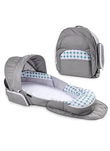 Portable Baby Bassinet with Canopy &amp; Bug Net Shield, Foldable Lightweight Travel Bassinet, Multi-Easy Access Storage Baby Bed 66519 (L90 x W42 x H48)cm - 0-6 months