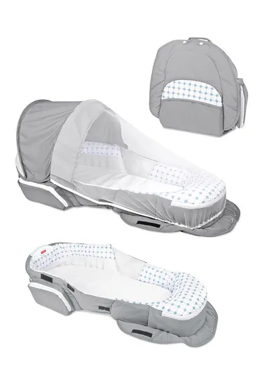 Portable Baby Bassinet with Canopy &amp; Bug Net Shield, Foldable Lightweight Travel Bassinet, Multi-Easy Access Storage Baby Bed 66519 (L90 x W42 x H48)cm - 0-6 months