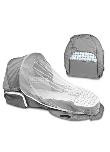 Portable Baby Bassinet with Canopy &amp; Bug Net Shield, Foldable Lightweight Travel Bassinet with Light &amp; Music, Multi-Easy Access Storage Baby Bed 66520 (L90 x W42 x H48)cm - 0-6 months