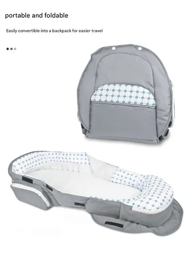 Portable Baby Bassinet with Canopy &amp; Bug Net Shield, Foldable Lightweight Travel Bassinet with Light &amp; Music, Multi-Easy Access Storage Baby Bed 66520 (L90 x W42 x H48)cm - 0-6 months