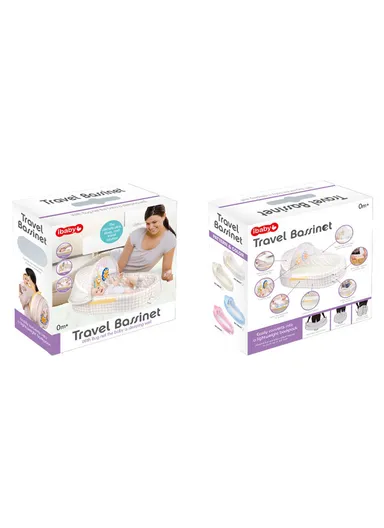 3-in-1 Portable Baby Travel Bassinet, Foldable Baby Bassinet with Bug Net &amp; Music Cartoon Toys, Multi-Purpose Baby Travel Nest with Waterproof Base 66521 (L79 x W46 x H38)cm - Off-White / 0m+